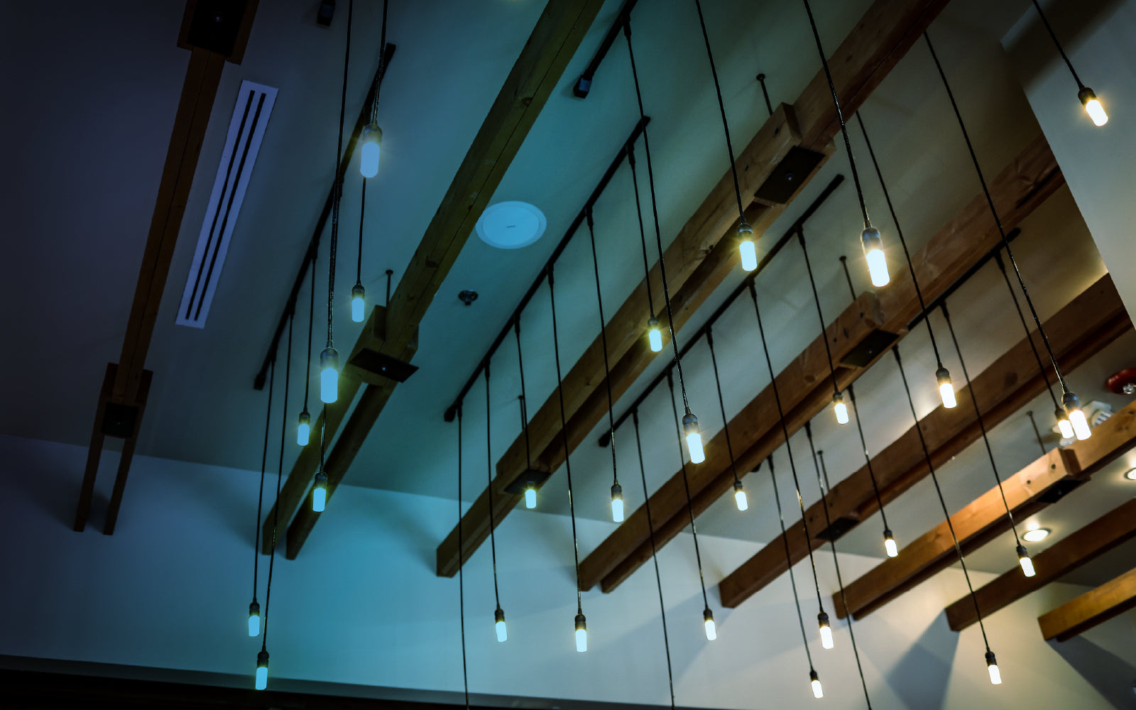 Interior lighting installation for commercial office space.