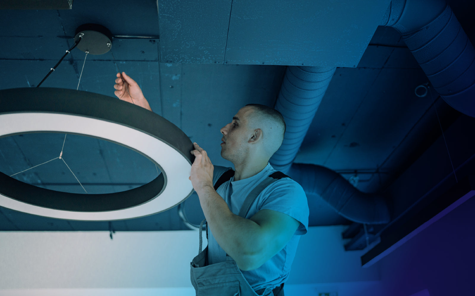 Interior lighting installation for commercial dining space.